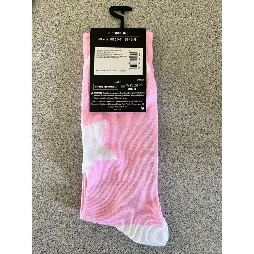 Official elvis Presley pink striped star crew socks US 7-12 unisex men’s women’s